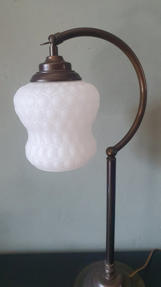 Image 1 of Vintage Art Deco style desk lamp with opaline glass shade