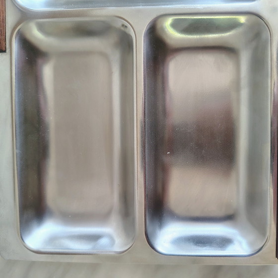 Image 1 of Scandinavian Stainless Steel and Teak Aperitif Tray