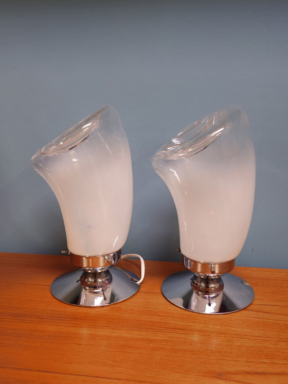 Image 1 of Set Van 2 Tafellampen Murano Italië Bedlampjes Lampen Lamp