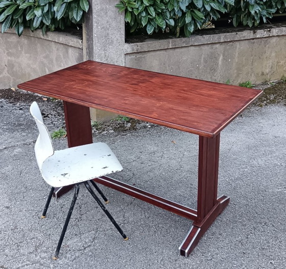 Image 1 of Mesa de bistró restaurada con acabado de teca, Francia, 1950.