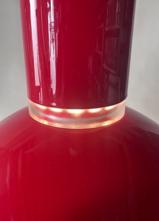 Image 1 of Vintage Joakim Fihn voor Belid – Set van 2 “Hero” pendellampen T1048 – rood gelakt metaal