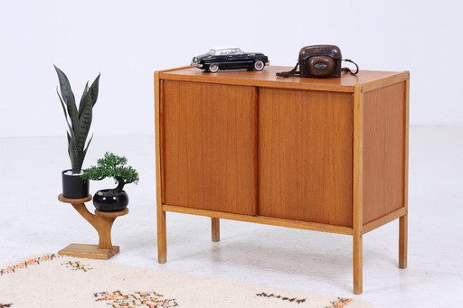 Vintage teak chest of drawers Bertil Fridhagen for Bodafors | Mid - Century sliding door cabinet 60s storage 70s wood #05-28