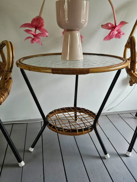 Set in Rattan Rohe Vintage – Rohé Noordwolde, Sedie da camera, Glass, Metal (photo 5 of 5)