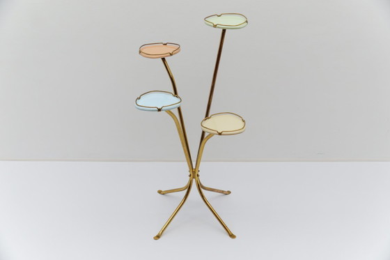 Image 1 of Portafiori in ottone e vetro color pastello, stile Mid-Century Modern, anni '50