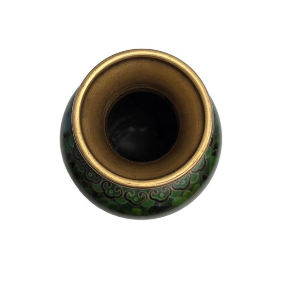 Image 1 of Vintage green cloisonné vase