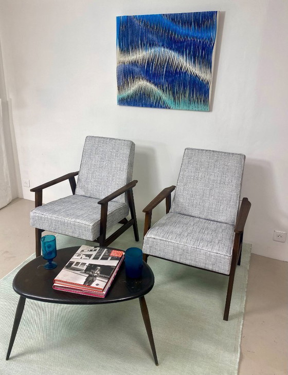 Image 1 of Zwei Henryk Lis 300-190 Sessel, 1970er Jahre, melierter graublauer Stoff. Ref.: Patty