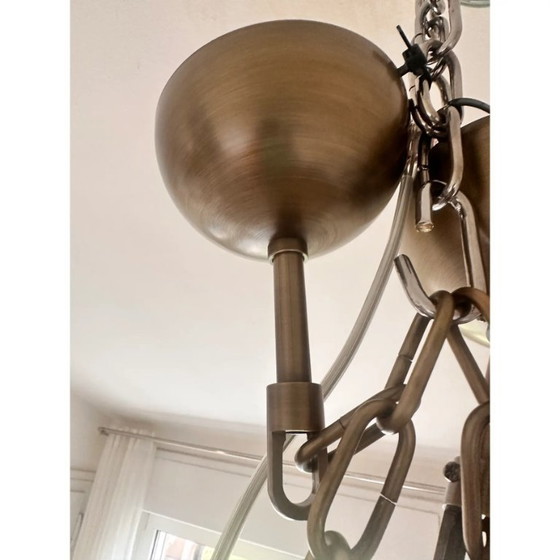 Image 1 of Lámpara de araña rectangular contemporánea "Tronchi" de cristal de Murano bruñido