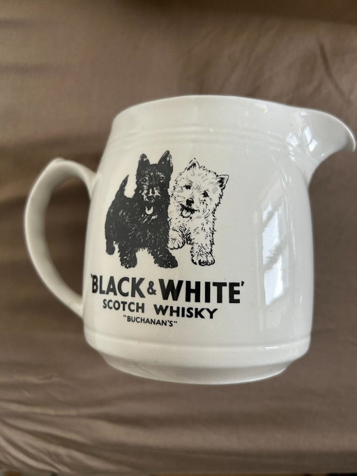 Brocca d'acqua vintage in ceramica bianca e nera