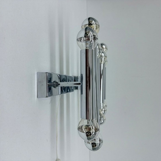 Image 1 of Paar Gaetano Sciolari Wandlampen Leuchter Chrom Rohr , 1970er Jahre
