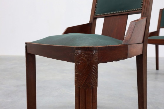 Image 1 of Set van 6 Art Deco eetkamerstoelen in hout met originele bekleding, België jaren 30