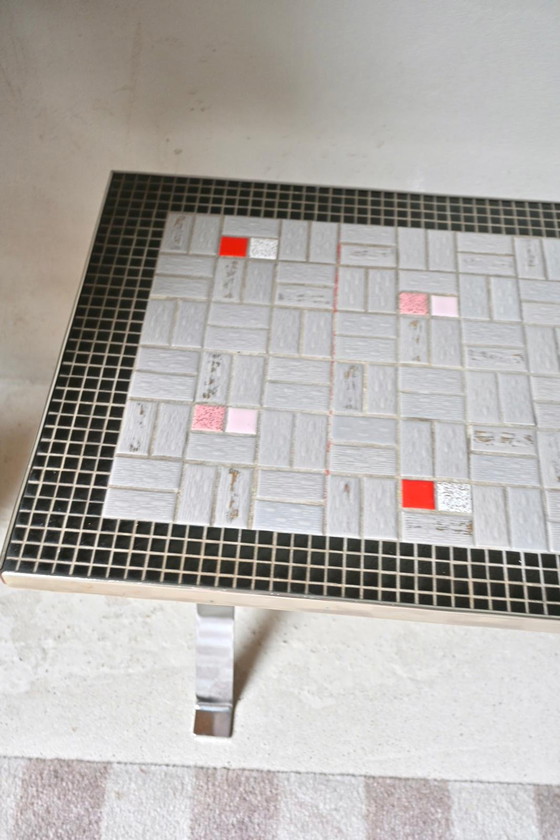 Image 1 of Couchtisch aus den 1970er Jahren mit Fliesenplatte und Chromsockel