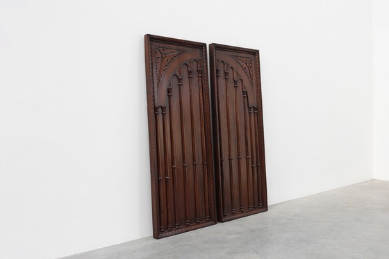 Image 1 of Grandes paneles de pared de roble portugués tallado, años 1850, lote de 2