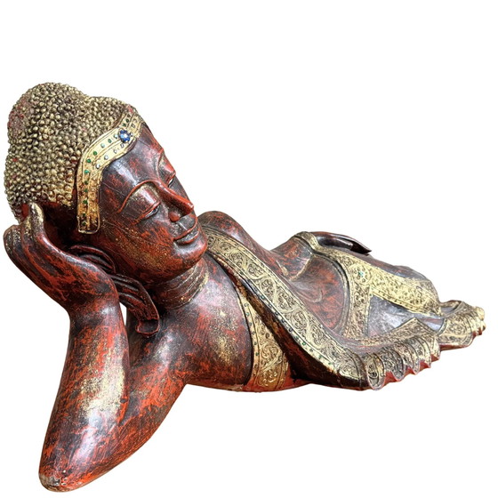 Bouddha couché sculpté à la main — Milieu du XXe siècle XXL – Sculptures, Gold, Glass (photo 4 of 10)