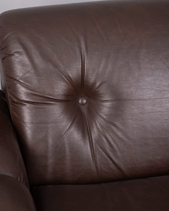 Image 1 of Een paar vintage bruine leren fauteuils uit de jaren 70, ontworpen door Ceriotti.