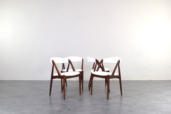 Image 1 of Mid-Century Teak & Boucle Stoelen Model 31 van Kai Kristiansen voor Schou Andersen, jaren 60, set van 4