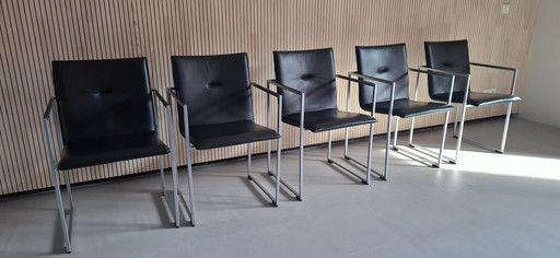 5x Arco Frame Chair Schwarzes Leder