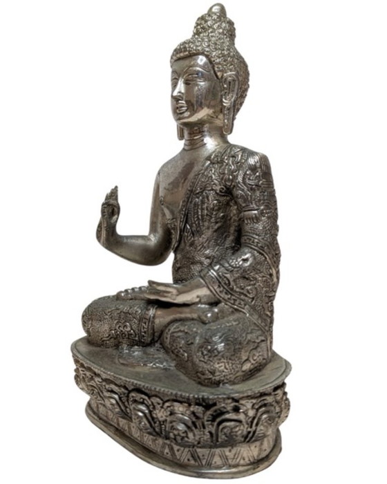 Nepalese Buddha in Abhaya Mudra – Late 19th/Early 20th Century – Sculpture, Metal, Copper (photo 8 of 10)