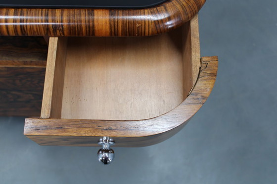 Image 1 of Pair 1930s Czech Art Deco Walnut Nightstands