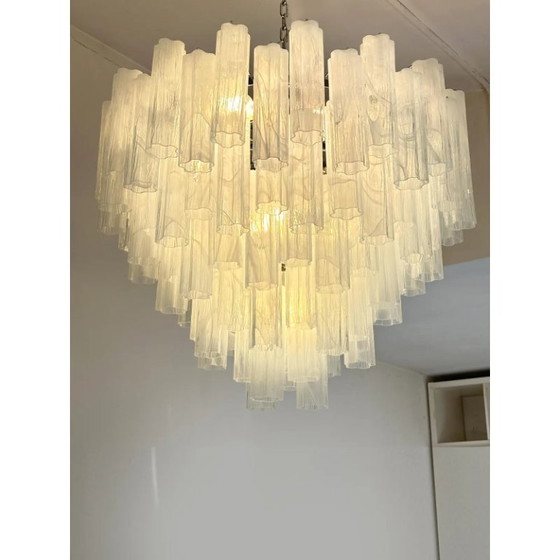 Image 1 of Luxe, extra grote Tronchi-kroonluchter van geaderd wit alabastro Murano-glas van Simoeng