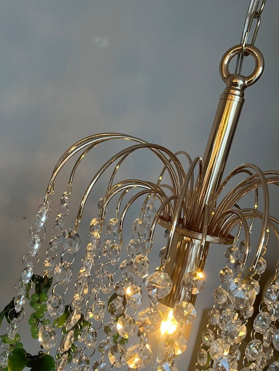 Image 1 of Set of 2 Vintage Green Grapes Fruit Teardrop Chandelier From Murano