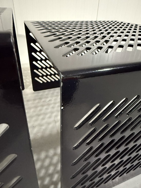 Image 1 of Tavolini laterali in acciaio forato nero, Italia, anni '80