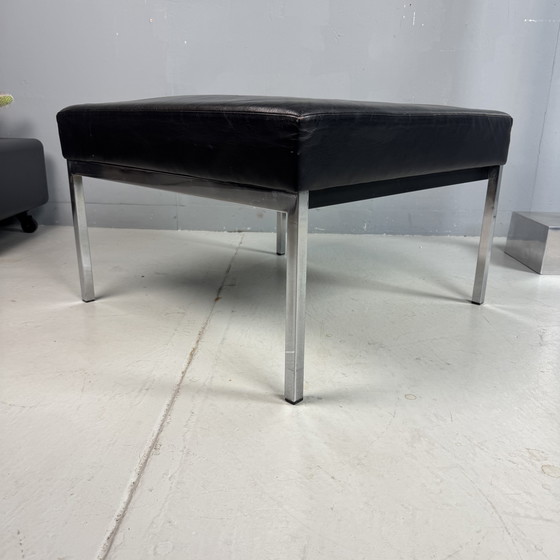 Image 1 of Mid Century modern hocker zwart leer/chroom
