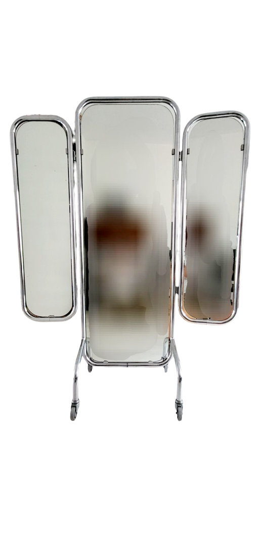 Rare Chrome Tubular Mirror On Wheels