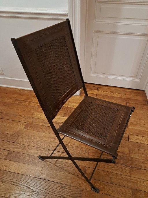 10 sedie in pelle – eetkamerstoelen, Metal, Leather