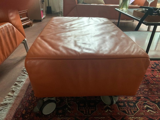 Image 1 of Jori design footstool in orange leather, mobile