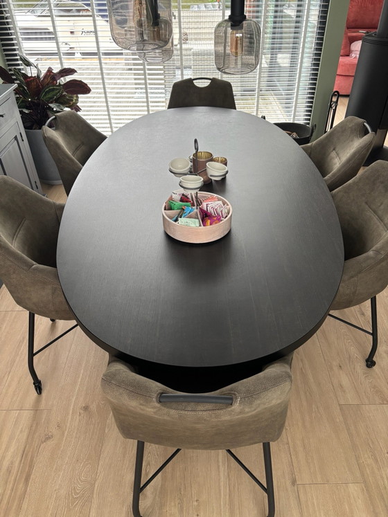 Oval table with 6 chairs – Dining set, Metal, Wood (photo 6 of 6)