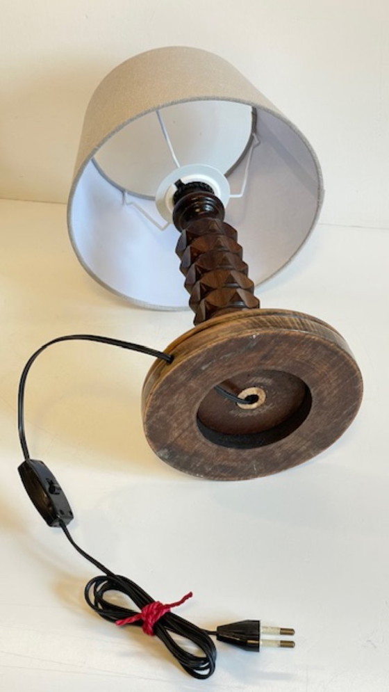 Image 1 of Vintage Geometric Wooden Lamp in the Style of Charles Dudouyt