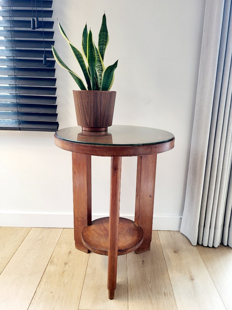Art Deco wooden oval side table or plant table