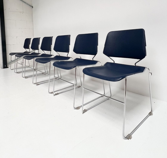 Image 1 of Set of 6 dark blue Matrix Krueger chairs by Thomas Tolleson, 1970's