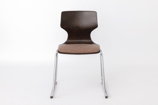 Flötotto Pagwood Stoel met stoffen zitting, Duitse vintage multiplex stoel, jaren 70 Mid-Century Modern Design