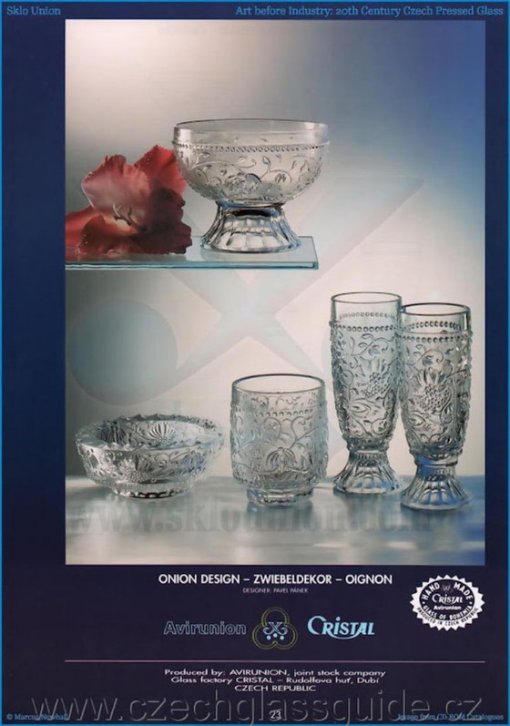 Image 1 of Set of 4 Mid-Century Pressed Glass Dessert Bowls Cibulak by Pavel Panek / 1977