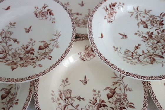 Image 1 of 11 assiettes creuses Terre De Fer Gien modèle Mai vers 1900