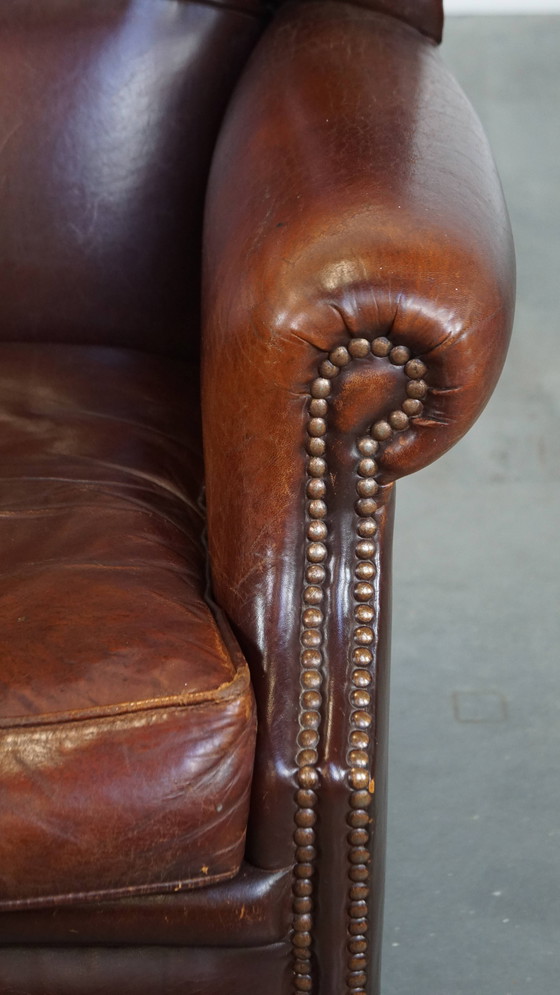 Image 1 of Fauteuil à oreilles vintage en cuir de mouton