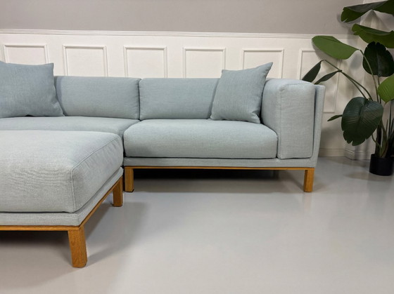 Image 1 of Divano Bolia Cosy Designer in tessuto blu con poggiapiedi, stile scandinavo.