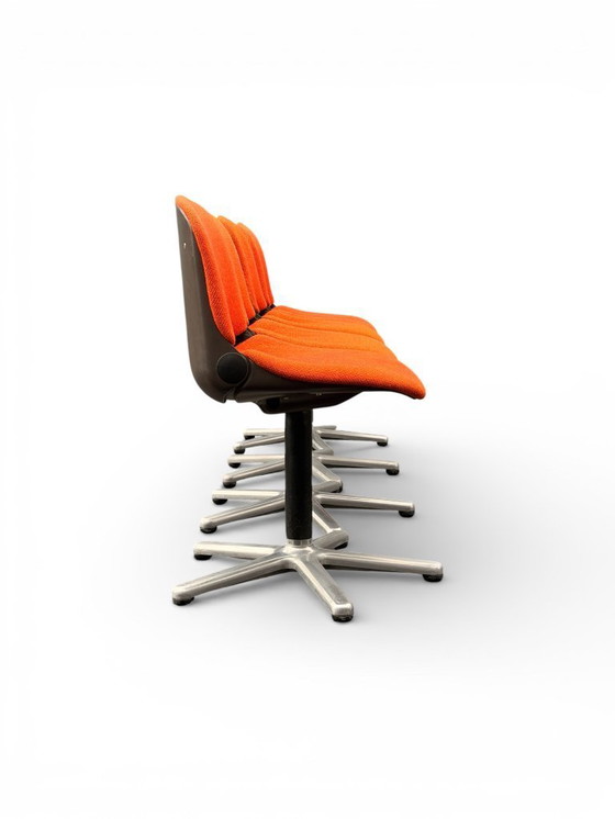 Image 1 of Set di 4 sedie Wilkhahn vintage modello 231/5 - Tessuto arancione e alluminio (anni '70)