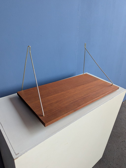 Vintage Deense teak wandplank 1960s – wandrek, Brass, Wood (photo 2 of 10)