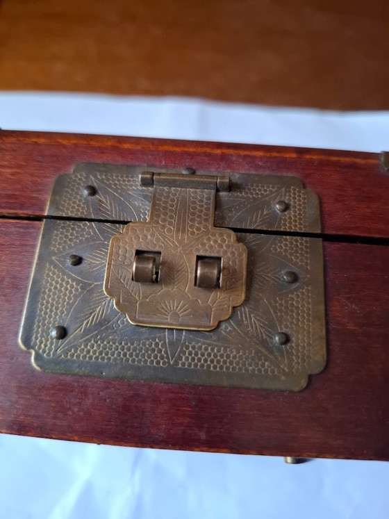 Image 1 of Vintage Chinese Rosewood Musical Jewelry Box with Jade & Brass (Shanghai, 1970s)