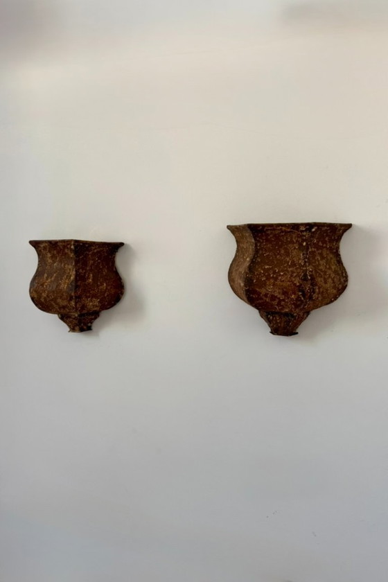Coppia di applique da parete vintage in metallo con patina di ruggine, Francia, 1970. – Copper (photo 8 of 9)