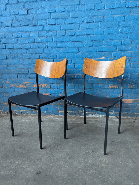 Image 1 of 2 vintage industrial chairs- steel/ wood- 1960s