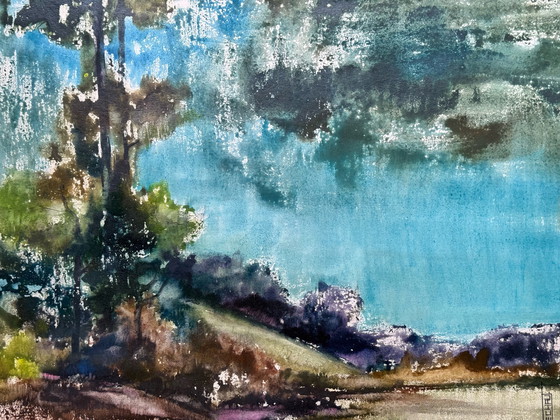 Image 1 of Eugène Eechaut (1928-2019) Aquarelle Paysage, 1985