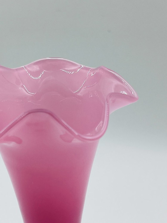 Image 1 of Pink and white opaline vase, 31 cm