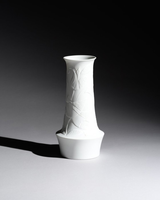 Image 1 of Cuno Fischer Grote vaas Hutschenreuther Bisque Porselein Op Art Reliëf H32cm MCM