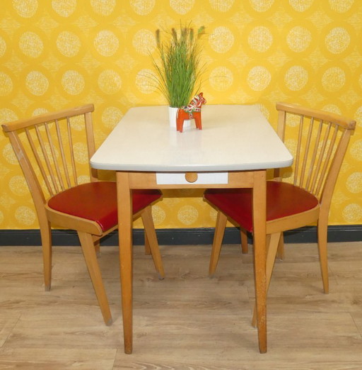Table de cuisine des années 50 AVEC tiroir bois Resopal 60x88,5