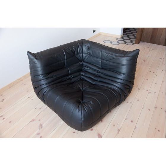 Image 1 of Ensemble salon vintage Togo en cuir noir par M. Ducaroy pour Ligne Roset, France 1970