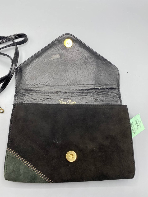 Pochette Pierre Chupin in velluto nero e verde oliva, realizzata in Francia negli anni '80. (photo 3 of 5)