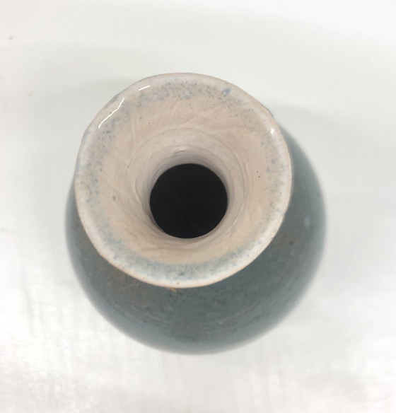 Image 1 of Vintage Blue Ceramic Vase Signed AP
